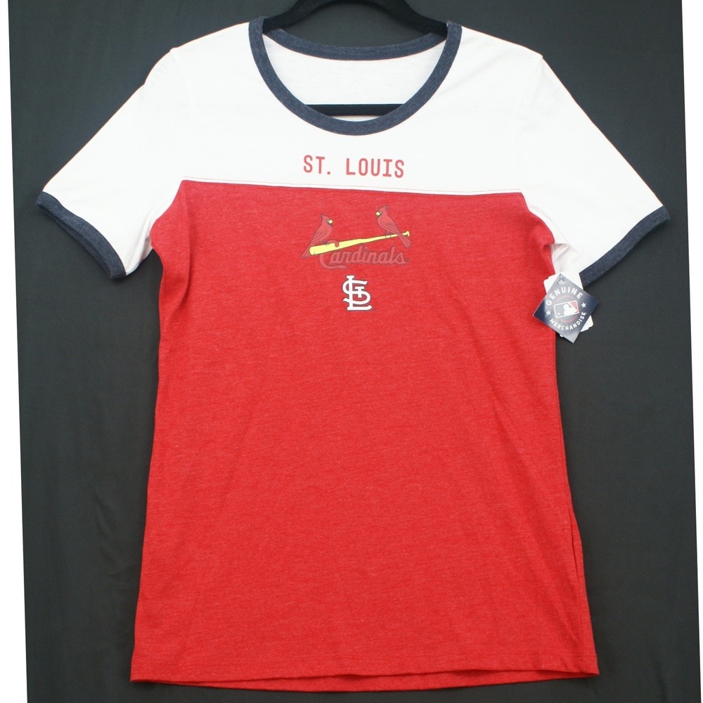 St Louis Cardinals Womens Ringer T Shirt MLB Genuine Merchandise Red White NWT